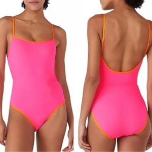 Kate Spade New York Radiant Hot Pink Orange Piping One Piece Swimsuit Medium NWT